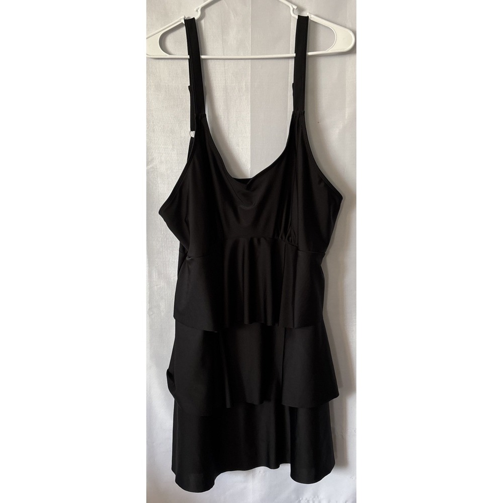 BLACK One Piece Tiered Swimsuit‎ Bathing Suit TOP OR SWIM DRESS Skirted COVERUP
